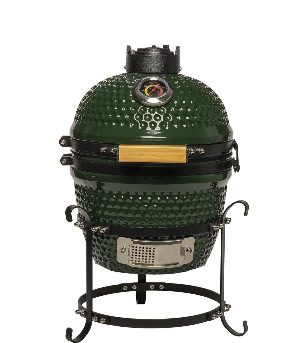 Patton Kamado Keramische Houtskoolbarbecue - 13" - Grilloppervlak Ø 28 Cm - Inclusief Heatdeflector - Groen 3 Patton Kamado Keramische Houtskoolbarbecue - 13" - Grilloppervlak Ø 28 Cm - Inclusief Heatdeflector - Groen