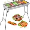 Uten - Houtskoolbarbecue - Opvouwbare Barbecue - Houtskoolbarbecues - Draagbare Camping Barbecue - 430 Roestvrij Staal Grill BBQ - 5-10 Persoon Tuin Buitenfeest - Zilver -Barbecue Benodigdheden 1133x1200