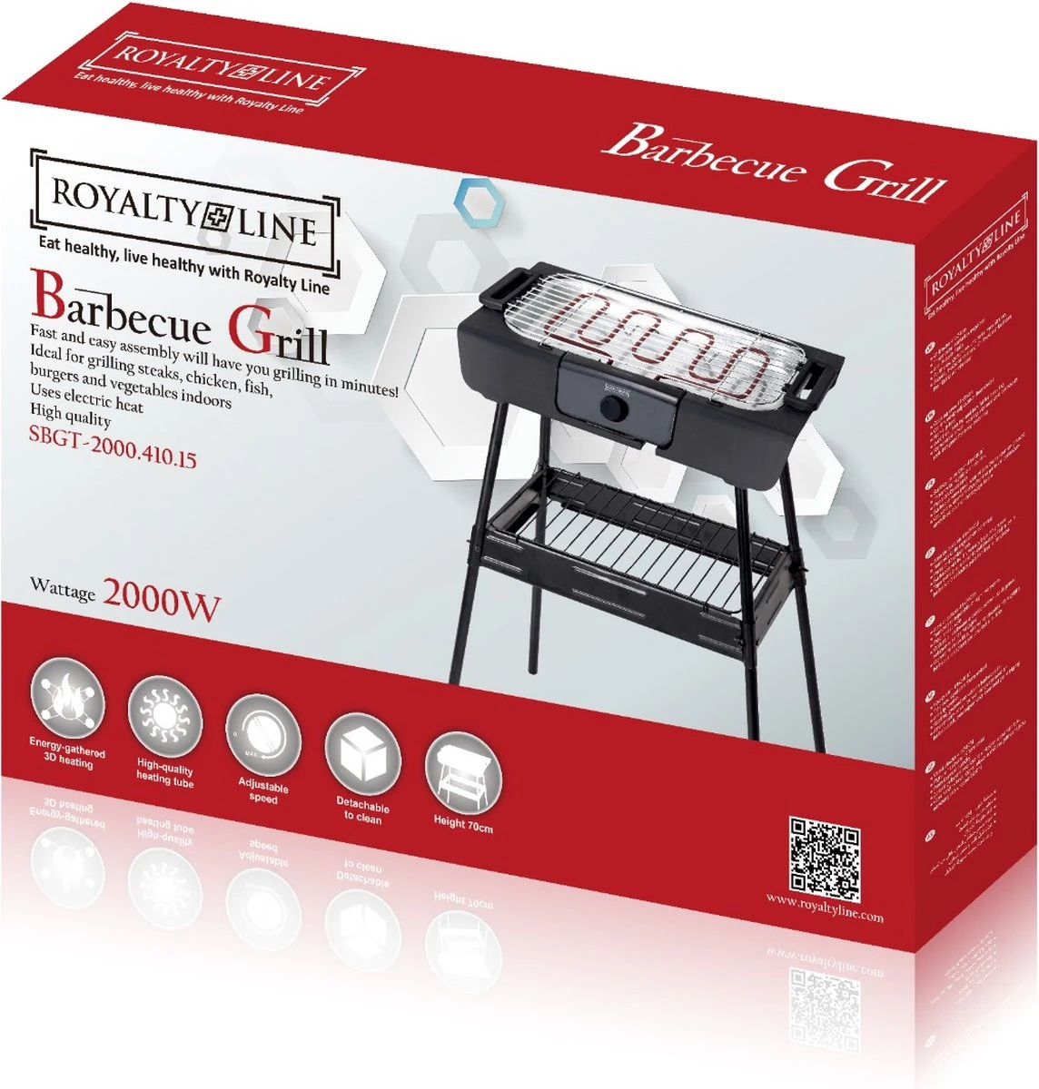 Royalty Line Elektrische Barbecue - Indoor En Outdoor BBQ - Tafelgrill - Elektrische Grill - Grill Oppervlak 40x24 Cm - 2000W - Met Stand - Zwart 7 Royalty Line Elektrische Barbecue - Indoor En Outdoor BBQ - Tafelgrill - Elektrische Grill - Grill Oppervlak 40x24 Cm - 2000W - Met Stand - Zwart - Afbeelding 5