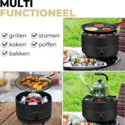 Ozocozy BBQ-ONE Houtskool Tafelbarbecue - Ø30 Cm- Zwart - Incl. Draagtas, Siliconen Bakkwast En RVS-Barbecuetang -Barbecue Benodigdheden 1193x1200