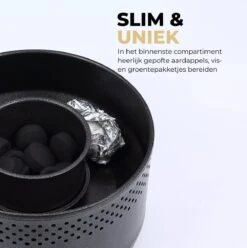 Ozocozy BBQ-ONE Houtskool Tafelbarbecue - Ø30 Cm- Zwart - Incl. Draagtas, Siliconen Bakkwast En RVS-Barbecuetang -Barbecue Benodigdheden 1197x1200