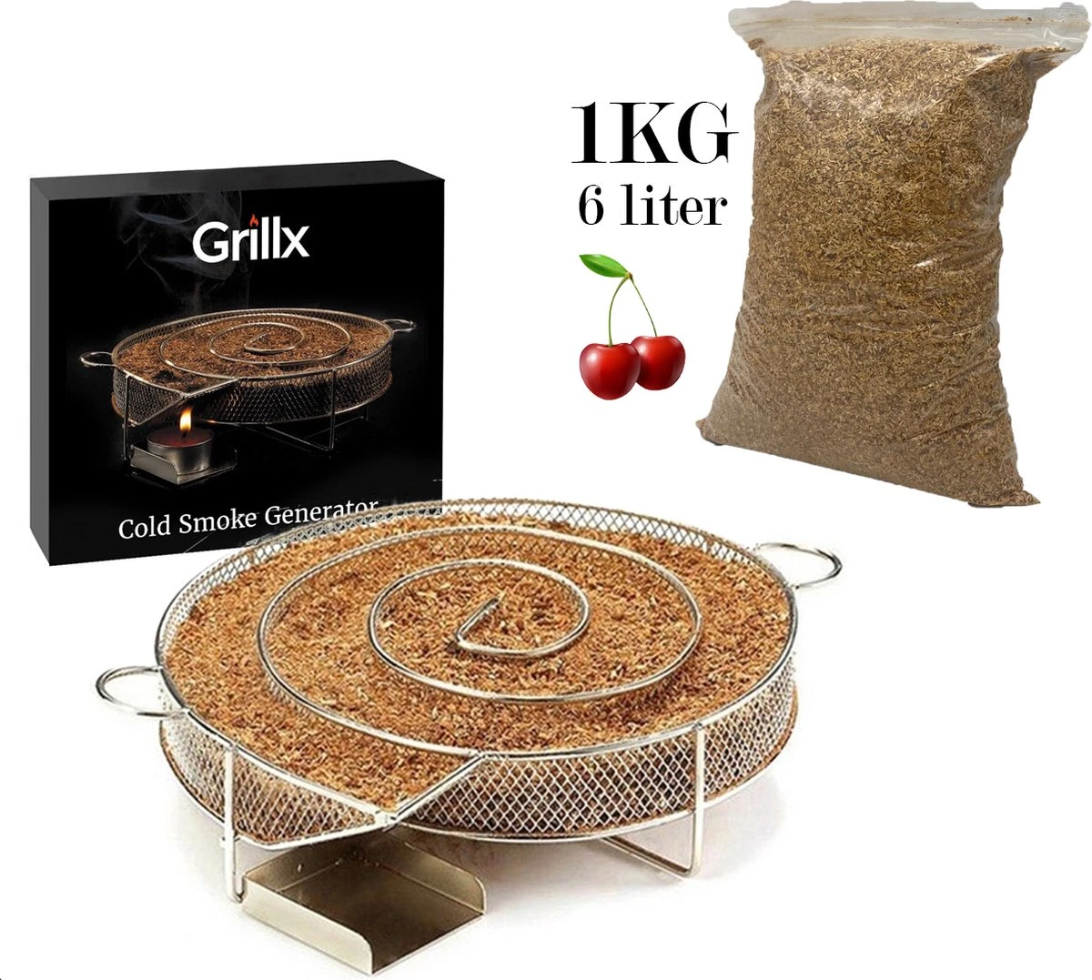 GrillX Cold Smoke Generator Met 1KG Kersen Rookmot - 6 Liter - Smokerbox - RVS Rookbox - Rookgenerator - Koud Roken - BBQ Accesoires 3 GrillX Cold Smoke Generator Met 1KG Kersen Rookmot - 6 Liter - Smokerbox - RVS Rookbox - Rookgenerator - Koud Roken - BBQ Accesoires