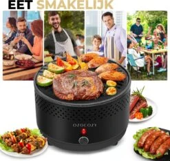 Ozocozy BBQ-ONE Houtskool Tafelbarbecue - Ø30 Cm- Zwart - Incl. Draagtas, Siliconen Bakkwast En RVS-Barbecuetang -Barbecue Benodigdheden 1200x1133