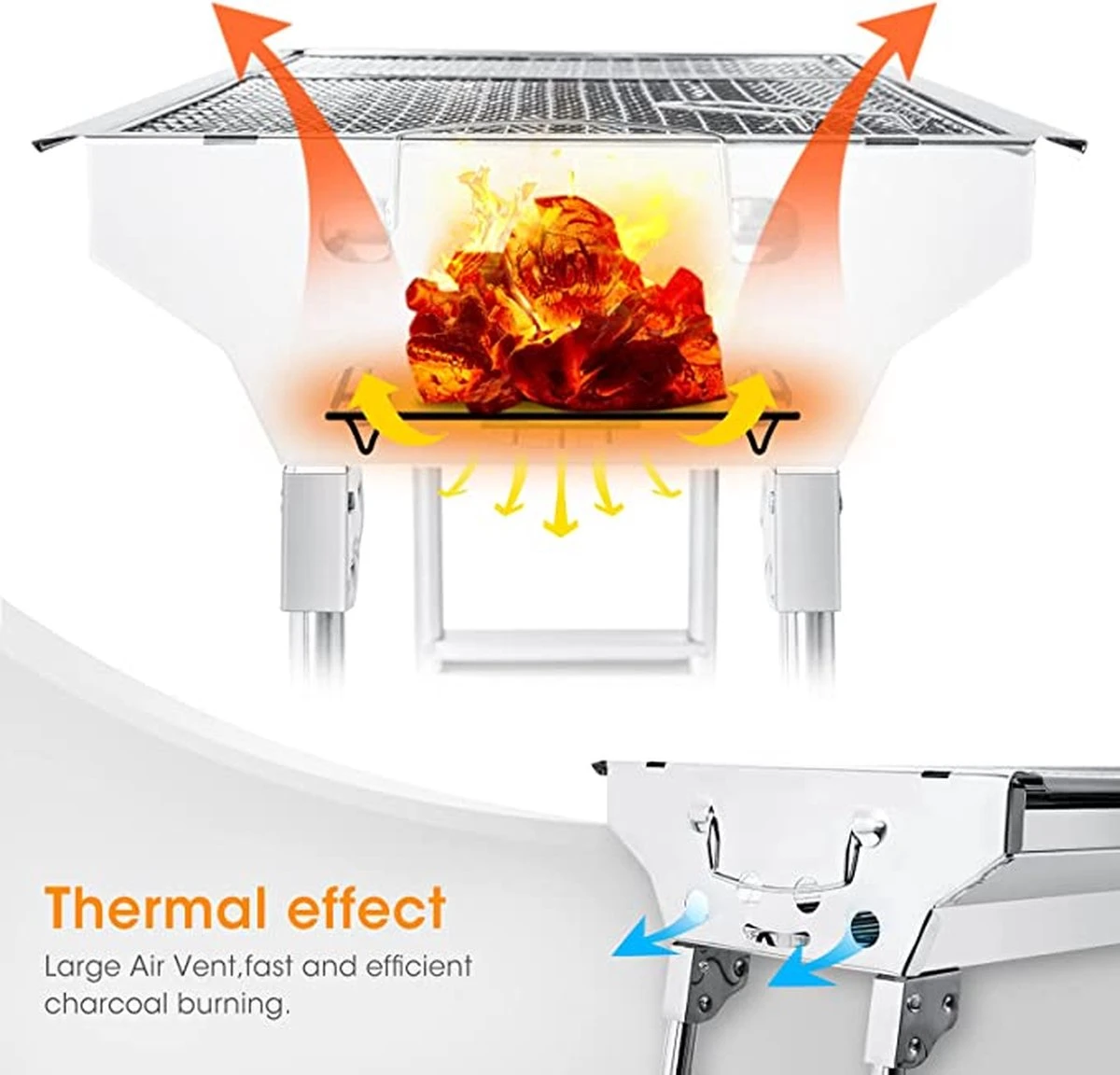 Uten - Houtskoolbarbecue - Opvouwbare Barbecue - Houtskoolbarbecues - Draagbare Camping Barbecue - 430 Roestvrij Staal Grill BBQ - 5-10 Persoon Tuin Buitenfeest - Zilver 9 Uten - Houtskoolbarbecue - Opvouwbare Barbecue - Houtskoolbarbecues - Draagbare Camping Barbecue - 430 Roestvrij Staal Grill BBQ - 5-10 Persoon Tuin Buitenfeest - Zilver - Afbeelding 7