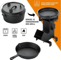 Dutch Mountains Gietijzeren Pannenset 7-delig - Dutch Oven – Braadpan - Grillpan - Hapjespan - Kookset In Houten Transportkist - Deksellifter - Brander 17 Dutch Mountains Gietijzeren Pannenset 7-delig - Dutch Oven – Braadpan - Grillpan - Hapjespan - Kookset In Houten Transportkist - Deksellifter - Brander -Barbecue Benodigdheden 1200x1185 3