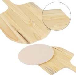 MaxxHome Pizzasteen - BBQ Steen - Maximum Te Verhitten Tot 600 Graden - ⌀33 - Incl. Houten Schep -Barbecue Benodigdheden 1200x1195 1