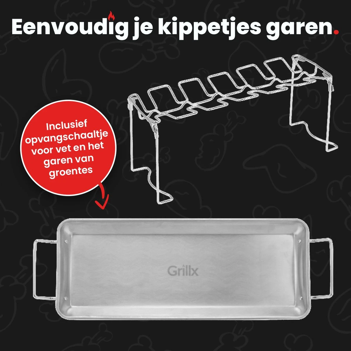 GrillX Kippenvleugelhouder - Kiphouder Voor BBQ & Oven - RVS - BBQ Accesoires 6 GrillX Kippenvleugelhouder - Kiphouder Voor BBQ & Oven - RVS - BBQ Accesoires - Afbeelding 4