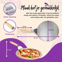 Nowad Pizzaschep RVS Rond Voor BBQ En Oven - 30,5 Cm - Pizzaspatel - Taartschep - Houten Handvat - Ophangbaar - Rond - Vaatwasbestendig - Keukenaccessoires -Barbecue Benodigdheden 1200x1200 616