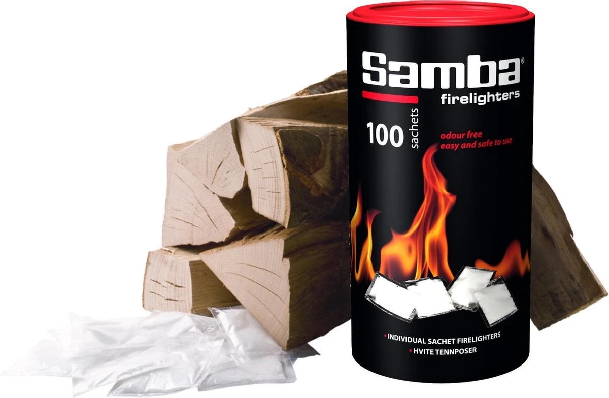 Samba Aanmaakzakjes Openhaard - 100 Stuks In Koker 3 Samba Aanmaakzakjes Openhaard - 100 Stuks In Koker
