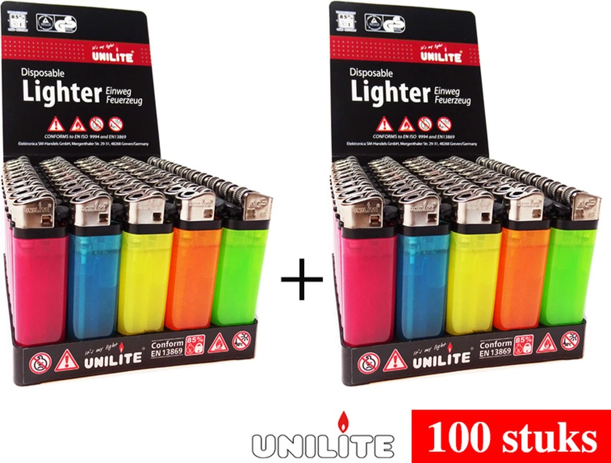 100 X Wegwerp Aanstekers - Unilite Aansteker - Vuursteen Aansteker : 2 X 50 Wegwerp Aansteker / Aanstekers 3 100 X Wegwerp Aanstekers - Unilite Aansteker - Vuursteen Aansteker : 2 X 50 Wegwerp Aansteker / Aanstekers