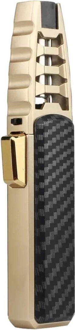 Merkloos Turbo Jetflame Aansteker - Gasbrander - Vuurwerk Torch - Crème Brûlée Brander - BBQ En Sigaren Aansteker - Windproof - Carbon Met Goudkleurige Metalen Behuizing -Barbecue Benodigdheden 272x1200 2