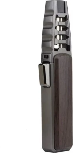 Merkloos Turbo Jetflame Aansteker - Gasbrander - Vuurwerk Torch - Crème Brûlée Brander - BBQ En Sigaren Aansteker - Windproof - Walnoothout Met Grijze Metalen Behuizing -Barbecue Benodigdheden 577x1200