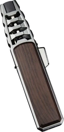 Merkloos Turbo Jetflame Aansteker - Gasbrander - Vuurwerk Torch - Crème Brûlée Brander - BBQ En Sigaren Aansteker - Windproof - Walnoothout Met Grijze Metalen Behuizing -Barbecue Benodigdheden 588x1200