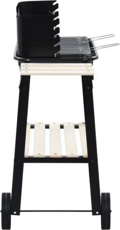 Verrijdbare Barbecue – Houtskool/Briketten - Verstelbare Grillplaat – Houten Tafel – Winscherm – Gewicht 5.9kg -Barbecue Benodigdheden 630x1200